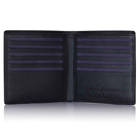 Black Saffiano leather credit card wallet open