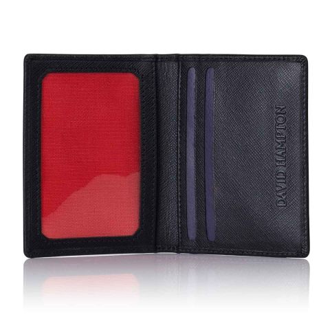 Black Saffiano leather travel card holder open