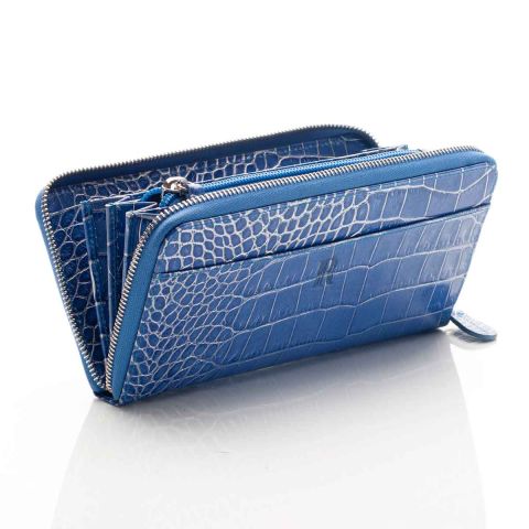 Blue Nile croco leather zip around wallet open