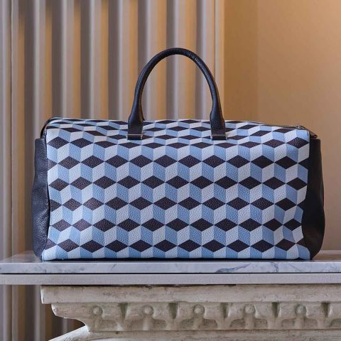 Blue GEO Leather Holdall with geometric print