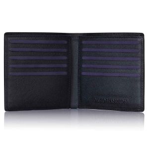 Black Saffiano leather credit card wallet open