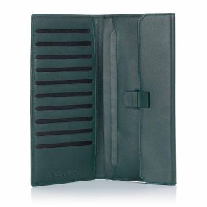 Green Label luxury leather slim travel wallet open